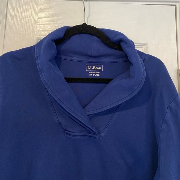 L.L. Bean Size 2X Royal Blue Long Sleeve Cowl V Neck Pullover Soft Cotton Shirt - Picture 2 of 10